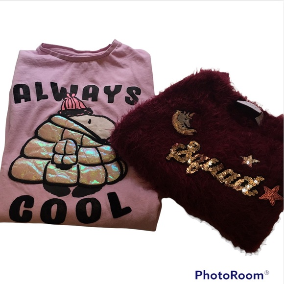 2/$12 Zara Peanuts Long Sleeve Shirt and Children’s Place Eyelash Sweater Sz 8 - Picture 2 of 12